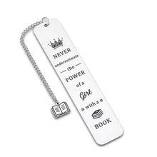 Load image into Gallery viewer, Bookmark for Women Teen Girls Inspirational Gifts for Book Lover Friends Graduation Birthday Gift for Students Female Inspirational Reader Gifts Never Underestimate The Power of A Girl with A Book