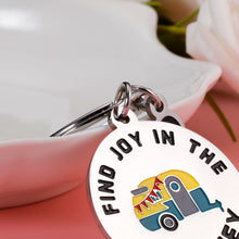 Load image into Gallery viewer, Camper Key Chain RV Accessories for Travel Trailers Inside Decor 2022 New Happy Camper Owner Journey Adventure Gifts Glamping Lifestyle