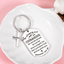 Load image into Gallery viewer, Christian Keychian Gift for Women Men Bible Verse Keychain Religious Birthday Graduation First Communion Confirmation Gift for Girls Boys Godchild Church Bulk Be Strong and Courageous Pendant Cross