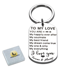 Load image into Gallery viewer, Valentines Birthday Gifts for Her Him to My Love Keychain for Husband Wife Boyfriend Girlfriend Anniversary Wedding Gifts for Fiance Fiancee Groom Bride Christmas Thanksgiving Present for Women Men
