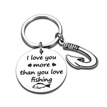 Load image into Gallery viewer, Fishing Keychain for Boyfriend Husband Christmas Valentines Day Gift for Him I Love You More Than You Love Fishing Keyring Father's Day Fishhook KeyRing Gift for Father Dad Grandpa