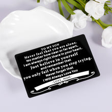 Load image into Gallery viewer, Son Gifts from Mom, To My Son Wallet Insert Card Gift from Mother Stepmom, Inspirational Mini-note for Boys Step Son In Law, Graduation Wedding Birthday Card For Teen Adults Christmas Stocking Stuffer