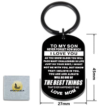 Load image into Gallery viewer, Inspirational Gifts Keychain to My Son from Mom Mother Birthday Graduation Christmas Keyring for Teenagers Kids Boys Wedding Valentine Stocking Stuffer for Step Son in Law from Stepmom Mother in Law