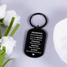Load image into Gallery viewer, Inspirational To My Grandson Keychain Gift for Teen Boys Men Stocking Stuffers Gifts for Christmas Birthday Kids Valentines Graduation Gift for Men Boy from Grandma Grandpa First Time Fathers Day Gift