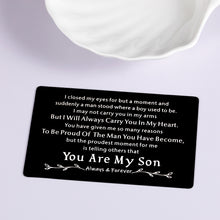 Load image into Gallery viewer, Inspirational to My Son Gifts Wallet Card for Boys Teens from Mom Mother Christmas Stocking Stuffers for Birthday Graduation Valentine Gifts for Men Kids Step-Son in Law First Time Fathers Day Gifts