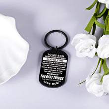 Load image into Gallery viewer, Inspirational Gifts Keychain to My Son from Mom Mother Birthday Graduation Christmas Keyring for Teenagers Kids Boys Wedding Valentine Stocking Stuffer for Step Son in Law from Stepmom Mother in Law