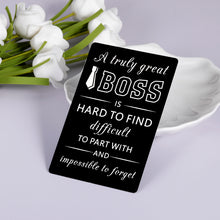 Load image into Gallery viewer, Boss Appreciation Engraved Wallet Card Gifts, Boss Day Birthday Gifts for Supervisor Leader, Thank You Christmas Mini Note for Mentor Boss Lady, Boss Retirement Leaving Stocking Stuffer Present