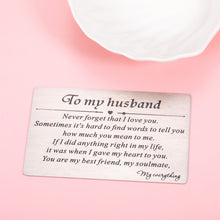 Load image into Gallery viewer, Husband Wallet Insert Card Birthday Christmas Gift for Boyfriend Anniversary Valentines Card for Hubby Wife Wedding Engagement Gift for Groom Bride Fiance Fiancee Mini Love Note Stocking Stuffers