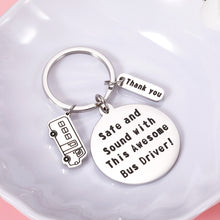 Load image into Gallery viewer, School Bus Driver Appreciation Gifts Keychain for Bus Driver Thank You Gift for School Bus Drivers Birthday Christmas Gifts for Best Driver Male Female Safe and Sound with This Awesome Bus Driver