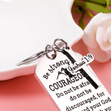 Load image into Gallery viewer, Christian Keychian Gift for Women Men Bible Verse Keychain Religious Birthday Graduation First Communion Confirmation Gift for Girls Boys Godchild Church Bulk Be Strong and Courageous Pendant Cross