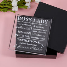 Load image into Gallery viewer, Boss Lady Gifts for Women Acrylic Boss Lady Stocking Stuffers Desk Boss Lady Office Decor Inspirational Quotes Boss Gifts Boss Appreciation Keepsake and Paperweight for Birthday (White, Classic Style)