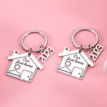Load image into Gallery viewer, 2023 First Home Keychain Housewarming Gift for Women Men New Homeowner First Home Keyring for Couple Friend Daughter Son New House Key Chain for Family BFF Coworker Real Estate Moving in Gift 2PCS