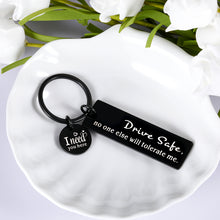 Load image into Gallery viewer, Drive Safe Keychain Gift for Boyfriend Husband from Girlfriend Wife New Driver Valentines Christmas Gifts Key Chain for Men Fiance Son Daughter Wedding Birthday Stocking Stuffers for Driver Trucker