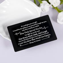 Load image into Gallery viewer, Engraved Wallet Insert Card for Him, Anniversary Valentine’s Day Gifts for Husband Boyfriend, Engagement Birthday Mini Love Card for Fiance Fiancee Groom Bride, New Year Stocking Stuffer Present Card
