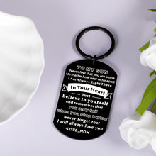 Load image into Gallery viewer, Inspirational to My Son Gifts Keychain for Boys Teens from Mom Mother Christmas Stocking Stuffers for Birthday Graduation Valentine Keyring for Men Kids Step-Son in Law First Time Fathers Day Gift