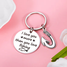 Load image into Gallery viewer, Fishing Keychain for Boyfriend Husband Christmas Valentines Day Gift for Him I Love You More Than You Love Fishing Keyring Father's Day Fishhook KeyRing Gift for Father Dad Grandpa
