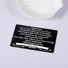 Load image into Gallery viewer, Son Gifts from Mom, To My Son Wallet Insert Card Gift from Mother Stepmom, Inspirational Mini-note for Boys Step Son In Law, Graduation Wedding Birthday Card For Teen Adults Christmas Stocking Stuffer