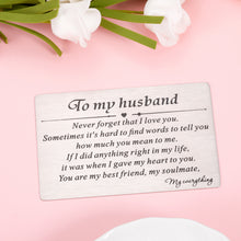 Load image into Gallery viewer, Husband Wallet Insert Card Birthday Christmas Gift for Boyfriend Anniversary Valentines Card for Hubby Wife Wedding Engagement Gift for Groom Bride Fiance Fiancee Mini Love Note Stocking Stuffers