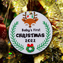 Load image into Gallery viewer, Christmas Ornament 2022 Baby First Christmas Ceramic Ornament First Baby Deer Christmas Tree Ornaments Baby Announcement Newlywed Girl Boy Christmas Decoration for New Mom Dad Newborn Infant