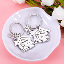 Load image into Gallery viewer, 2023 First Home Keychain Housewarming Gift for Women Men New Homeowner First Home Keyring for Couple Friend Daughter Son New House Key Chain for Family BFF Coworker Real Estate Moving in Gift 2PCS