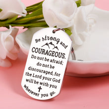 Load image into Gallery viewer, Christian Keychian Gift for Women Men Bible Verse Keychain Religious Birthday Graduation First Communion Confirmation Gift for Girls Boys Godchild Church Bulk Be Strong and Courageous Pendant Cross