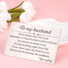 Load image into Gallery viewer, Husband Wallet Insert Card Birthday Christmas Gift for Boyfriend Anniversary Valentines Card for Hubby Wife Wedding Engagement Gift for Groom Bride Fiance Fiancee Mini Love Note Stocking Stuffers