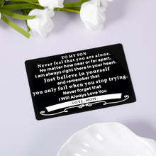 Load image into Gallery viewer, Son Gifts from Mom, To My Son Wallet Insert Card Gift from Mother Stepmom, Inspirational Mini-note for Boys Step Son In Law, Graduation Wedding Birthday Card For Teen Adults Christmas Stocking Stuffer