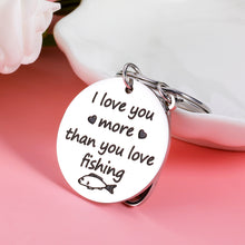 Load image into Gallery viewer, Fishing Keychain for Boyfriend Husband Christmas Valentines Day Gift for Him I Love You More Than You Love Fishing Keyring Father's Day Fishhook KeyRing Gift for Father Dad Grandpa