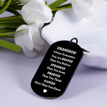 Load image into Gallery viewer, Inspirational To My Grandson Keychain Gift for Teen Boys Men Stocking Stuffers Gifts for Christmas Birthday Kids Valentines Graduation Gift for Men Boy from Grandma Grandpa First Time Fathers Day Gift