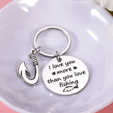 Load image into Gallery viewer, Fishing Keychain for Boyfriend Husband Christmas Valentines Day Gift for Him I Love You More Than You Love Fishing Keyring Father's Day Fishhook KeyRing Gift for Father Dad Grandpa
