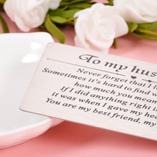 Load image into Gallery viewer, Husband Wallet Insert Card Birthday Christmas Gift for Boyfriend Anniversary Valentines Card for Hubby Wife Wedding Engagement Gift for Groom Bride Fiance Fiancee Mini Love Note Stocking Stuffers
