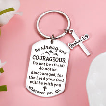 Load image into Gallery viewer, Christian Keychian Gift for Women Men Bible Verse Keychain Religious Birthday Graduation First Communion Confirmation Gift for Girls Boys Godchild Church Bulk Be Strong and Courageous Pendant Cross