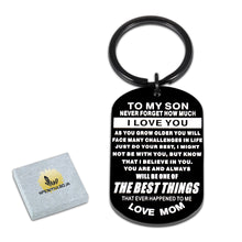 Load image into Gallery viewer, Inspirational Gifts Keychain to My Son from Mom Mother Birthday Graduation Christmas Keyring for Teenagers Kids Boys Wedding Valentine Stocking Stuffer for Step Son in Law from Stepmom Mother in Law