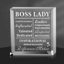 Load image into Gallery viewer, Boss Lady Gifts for Women Acrylic Boss Lady Stocking Stuffers Desk Boss Lady Office Decor Inspirational Quotes Boss Gifts Boss Appreciation Keepsake and Paperweight for Birthday (White, Classic Style)