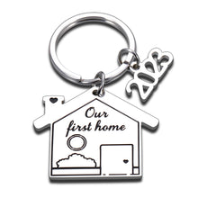 Load image into Gallery viewer, 2023 First Home Keychain Housewarming Gift for Women Men New Homeowner First Home Keyring for Couple Friend Daughter Son New House Key Chain for Family BFF Coworker Real Estate Moving in Gift 2PCS