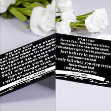 Load image into Gallery viewer, Son Gifts from Mom, To My Son Wallet Insert Card Gift from Mother Stepmom, Inspirational Mini-note for Boys Step Son In Law, Graduation Wedding Birthday Card For Teen Adults Christmas Stocking Stuffer