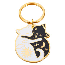 Load image into Gallery viewer, XPENMULBOJA Cat Accessories Cute Christmas Stocking Stuffers for Women Men Ct Lover, Couple Cats Hugging Circle Enamel Cat Keychain Yin and Yang Life Balance Cute Cat Metal Key Chain Cat Charm
