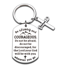 Load image into Gallery viewer, Christian Keychian Gift for Women Men Bible Verse Keychain Religious Birthday Graduation First Communion Confirmation Gift for Girls Boys Godchild Church Bulk Be Strong and Courageous Pendant Cross