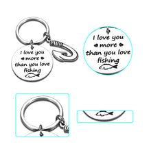 Load image into Gallery viewer, Fishing Keychain for Boyfriend Husband Christmas Valentines Day Gift for Him I Love You More Than You Love Fishing Keyring Father's Day Fishhook KeyRing Gift for Father Dad Grandpa