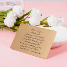 Load image into Gallery viewer, Gift Ideal for Boyfriend Husband Wallet Insert Card, Anniversary Mini Love Note for Him Her, Birthday Valentines Day Present, Metal Engraved Card for Fiance Fiancee, Christmas Stocking Stuffer