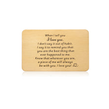 Load image into Gallery viewer, Gift Ideal for Boyfriend Husband Wallet Insert Card, Anniversary Mini Love Note for Him Her, Birthday Valentines Day Present, Metal Engraved Card for Fiance Fiancee, Christmas Stocking Stuffer