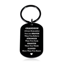 Load image into Gallery viewer, Inspirational To My Grandson Keychain Gift for Teen Boys Men Stocking Stuffers Gifts for Christmas Birthday Kids Valentines Graduation Gift for Men Boy from Grandma Grandpa First Time Fathers Day Gift