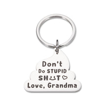 Load image into Gallery viewer, Funny Christmas Gifts for Grandson Granddaughter Keychain from Grandma Birthday Don't Do Stupi Gag Gifts for Teen Boys Girls Graduation Valentine Humor Gifts for Kids Grandchildren Stocking Stuffers