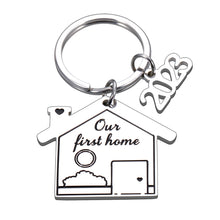 Load image into Gallery viewer, 2023 First Home Keychain Housewarming Gift for Women Men New Homeowner First Home Keyring for Couple Friend Daughter Son New House Key Chain for Family BFF Coworker Real Estate Moving in Gift 2PCS