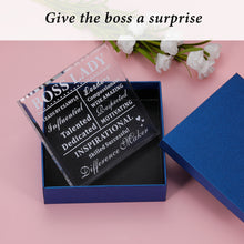Load image into Gallery viewer, Boss Lady Gifts for Women Acrylic Boss Lady Stocking Stuffers Desk Boss Lady Office Decor Inspirational Quotes Boss Gifts Boss Appreciation Keepsake and Paperweight for Birthday (White, Classic Style)