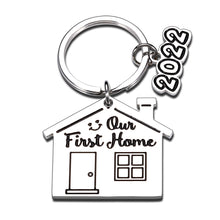Load image into Gallery viewer, 2022 First Home Keychain Housewarming Gift for Women Men New Homeowner First Home Keyring for Couple Friend Daughter Son New House Key Chain for Family BFF Coworker Real Estate Moving in Gift 2PCS