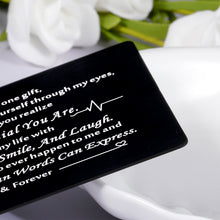 Load image into Gallery viewer, Engraved Wallet Insert Card for Him, Anniversary Valentine’s Day Gifts for Husband Boyfriend, Engagement Birthday Mini Love Card for Fiance Fiancee Groom Bride, New Year Stocking Stuffer Present Card