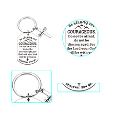 Load image into Gallery viewer, Christian Keychian Gift for Women Men Bible Verse Keychain Religious Birthday Graduation First Communion Confirmation Gift for Girls Boys Godchild Church Bulk Be Strong and Courageous Pendant Cross