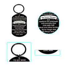 Load image into Gallery viewer, Inspirational to My Son Gifts Keychain for Boys Teens from Mom Mother Christmas Stocking Stuffers for Birthday Graduation Valentine Keyring for Men Kids Step-Son in Law First Time Fathers Day Gift
