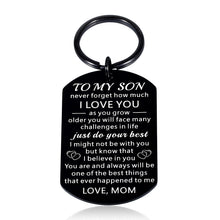 Load image into Gallery viewer, Stocking Stuffers for Son Teen Christmas Gift from Mom Inspirational Son Gift from Mom Dad Keychain for Men Boy Teen Kids Back to School Birthday Wedding New Start Gift for Leaving Graduation Gifts